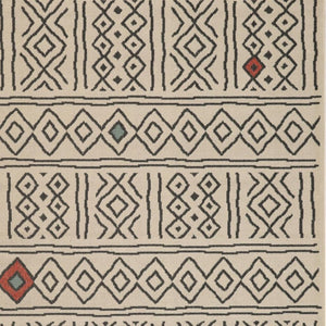 HomeRoots 8' X 10' Beige and Black Geometric Area Rug – Durable, Stain-Resistant, Modern Bohemian Style for Any Room 712765