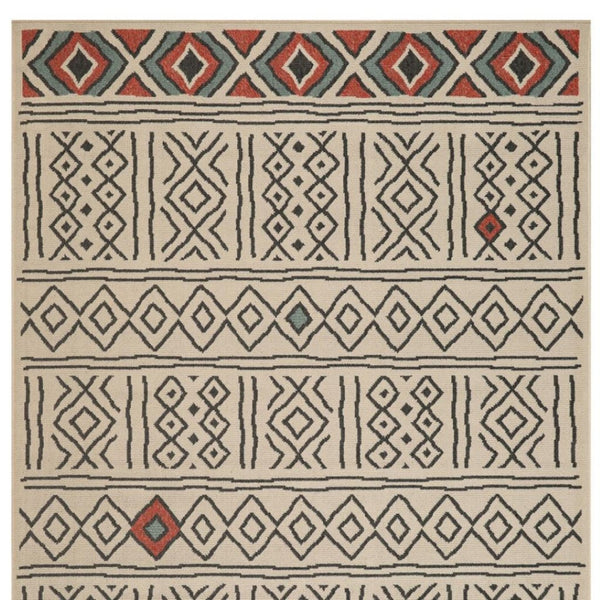 HomeRoots 8' X 10' Beige and Black Geometric Area Rug – Durable, Stain-Resistant, Modern Bohemian Style for Any Room 712765