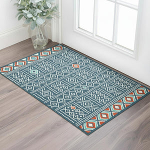 HomeRoots 5' Modern Blue and Ivory Geometric Area Rug - Durable, Stain-Resistant, Chic Design for Your Home 712767