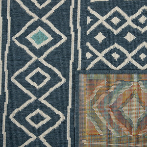 HomeRoots 5' Modern Blue and Ivory Geometric Area Rug - Durable, Stain-Resistant, Chic Design for Your Home 712767