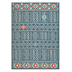 HomeRoots 5' Modern Blue and Ivory Geometric Area Rug - Durable, Stain-Resistant, Chic Design for Your Home 712767