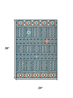 HomeRoots 5' Modern Blue and Ivory Geometric Area Rug - Durable, Stain-Resistant, Chic Design for Your Home 712767