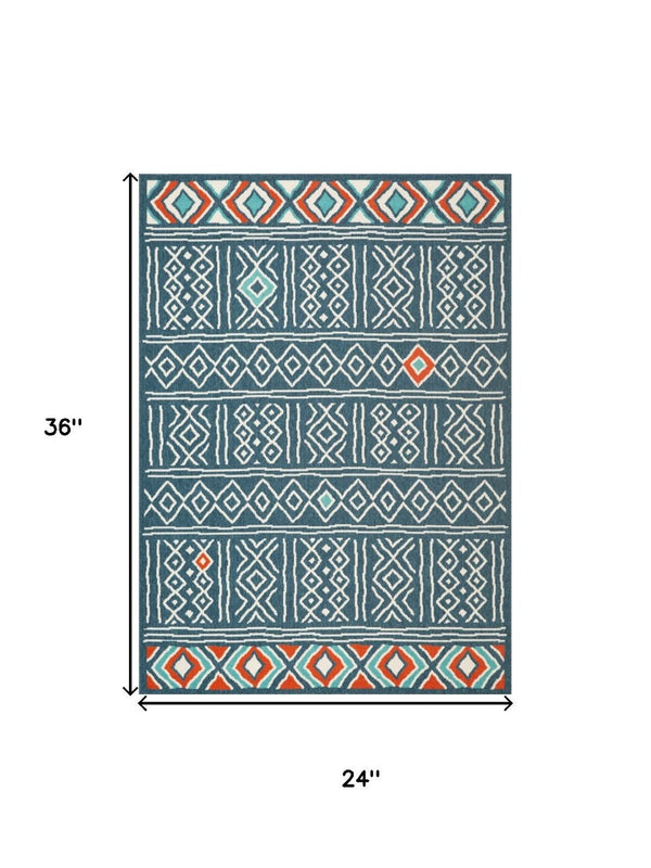 HomeRoots 5' Modern Blue and Ivory Geometric Area Rug - Durable, Stain-Resistant, Chic Design for Your Home 712767