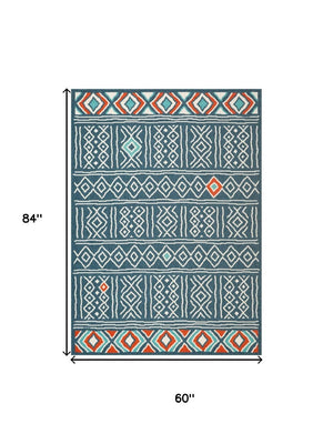 HomeRoots 8' X 10' Blue and Ivory Geometric Area Rug - Durable, Stain-Resistant Design for Modern Homes 712768