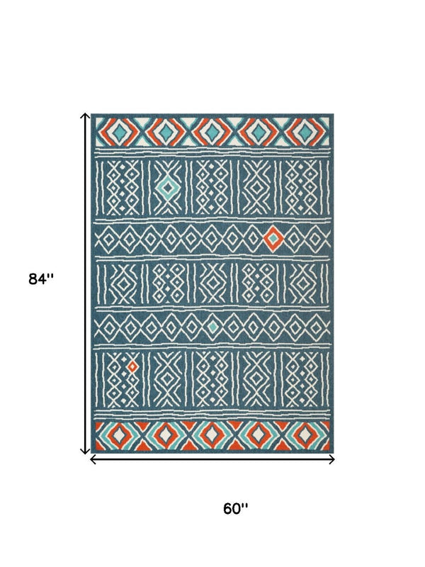 HomeRoots 8' X 10' Blue and Ivory Geometric Area Rug - Durable, Stain-Resistant Design for Modern Homes 712768