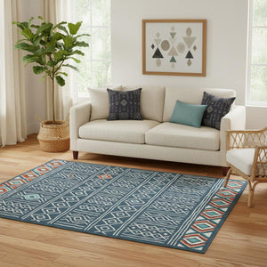 HomeRoots 8' X 10' Blue and Ivory Geometric Area Rug - Durable, Stain-Resistant Design for Modern Homes 712768