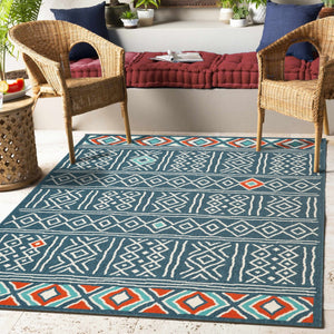 HomeRoots 8' X 10' Blue and Ivory Geometric Area Rug - Durable, Stain-Resistant Design for Modern Homes 712768