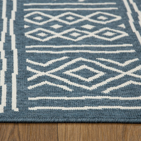 HomeRoots 8' X 10' Blue and Ivory Geometric Area Rug - Durable, Stain-Resistant Design for Modern Homes 712768