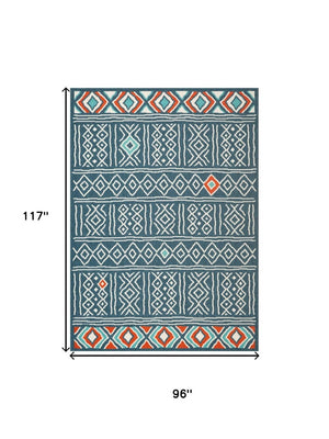 HomeRoots 8' Coastal-Modern Aqua and Beige Coral Round Rug - Durable, Stain-Resistant, Easy-Care Design for Homes 712769