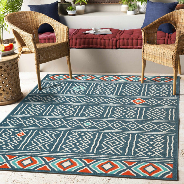 HomeRoots 8' Coastal-Modern Aqua and Beige Coral Round Rug - Durable, Stain-Resistant, Easy-Care Design for Homes 712769
