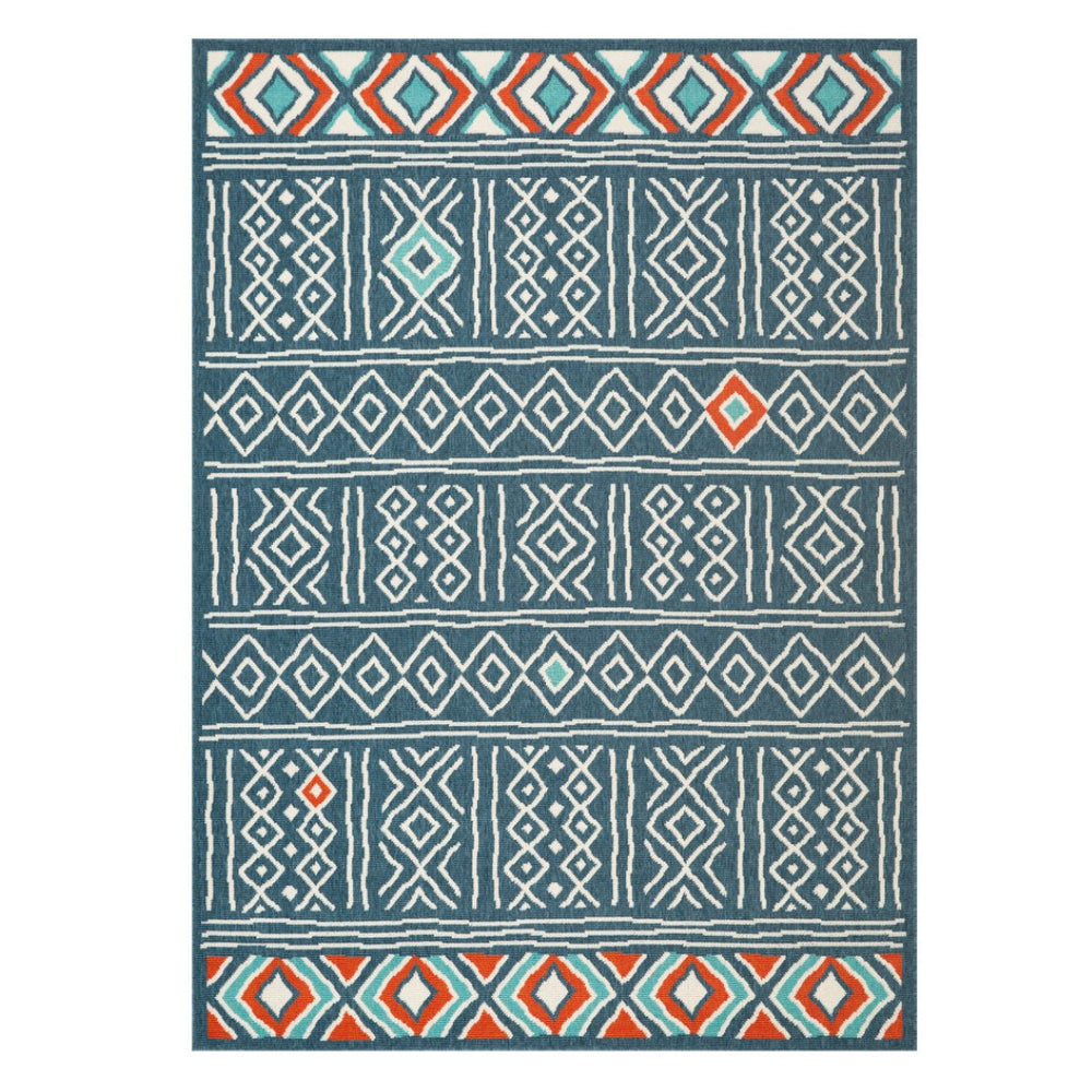 HomeRoots 8' Coastal-Modern Aqua and Beige Coral Round Rug - Durable, Stain-Resistant, Easy-Care Design for Homes 712769