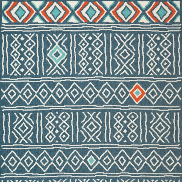 HomeRoots 8' Coastal-Modern Aqua and Beige Coral Round Rug - Durable, Stain-Resistant, Easy-Care Design for Homes 712769