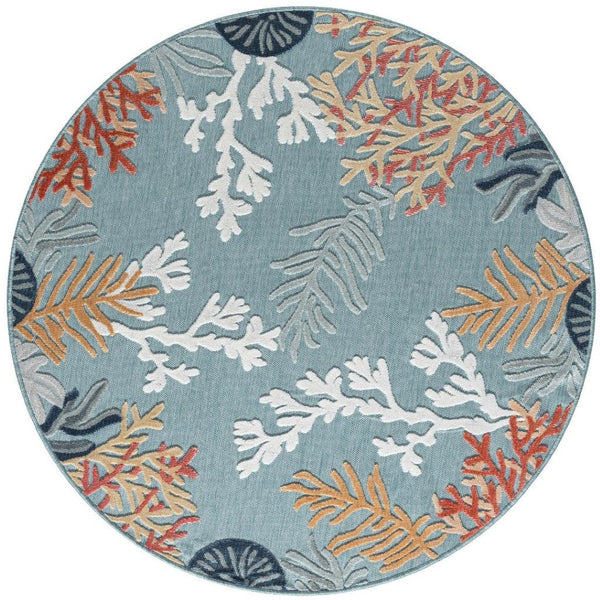 HomeRoots 8' X 10' Beige and Blue Coral Area Rug - Coastal Charm with Stain-Resistant Durability for Family Spaces 712771
