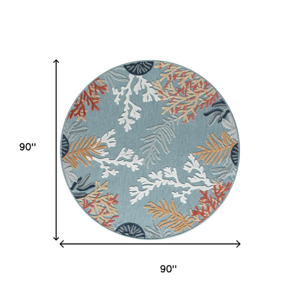 HomeRoots 8' X 10' Beige and Blue Coral Area Rug - Coastal Charm with Stain-Resistant Durability for Family Spaces 712771