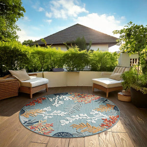 HomeRoots 8' X 10' Beige and Blue Coral Area Rug - Coastal Charm with Stain-Resistant Durability for Family Spaces 712771