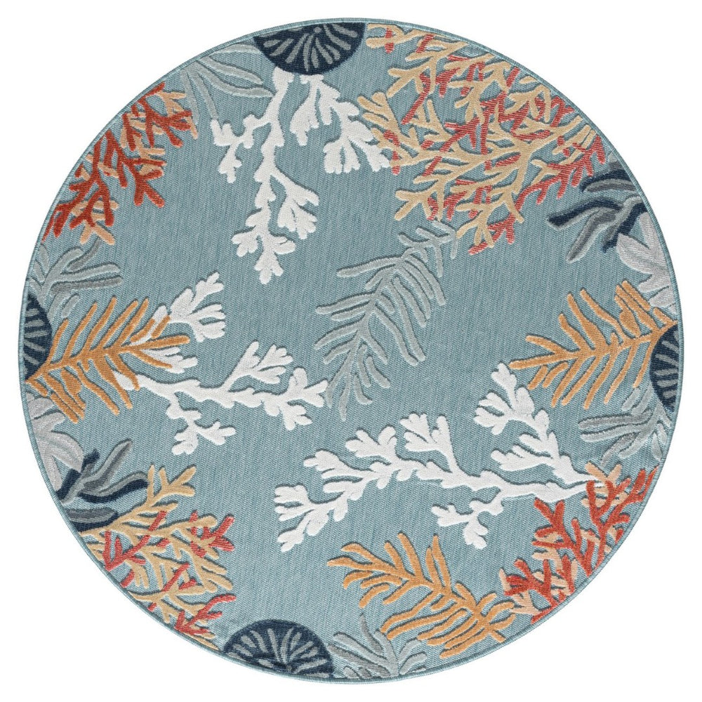 HomeRoots 8' X 10' Beige and Blue Coral Area Rug - Coastal Charm with Stain-Resistant Durability for Family Spaces 712771