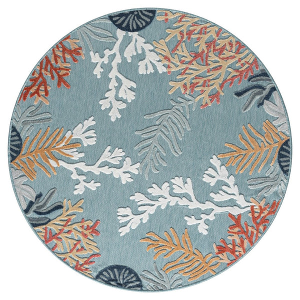 HomeRoots 8' X 10' Beige and Blue Coral Area Rug - Coastal Charm with Stain-Resistant Durability for Family Spaces 712771