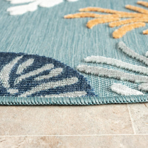HomeRoots 8' X 10' Beige and Blue Coral Area Rug - Coastal Charm with Stain-Resistant Durability for Family Spaces 712771