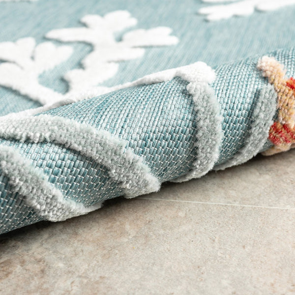 HomeRoots 8' X 10' Beige and Blue Coral Area Rug - Coastal Charm with Stain-Resistant Durability for Family Spaces 712771