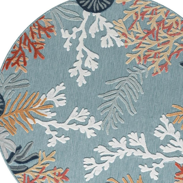 HomeRoots 8' X 10' Beige and Blue Coral Area Rug - Coastal Charm with Stain-Resistant Durability for Family Spaces 712771