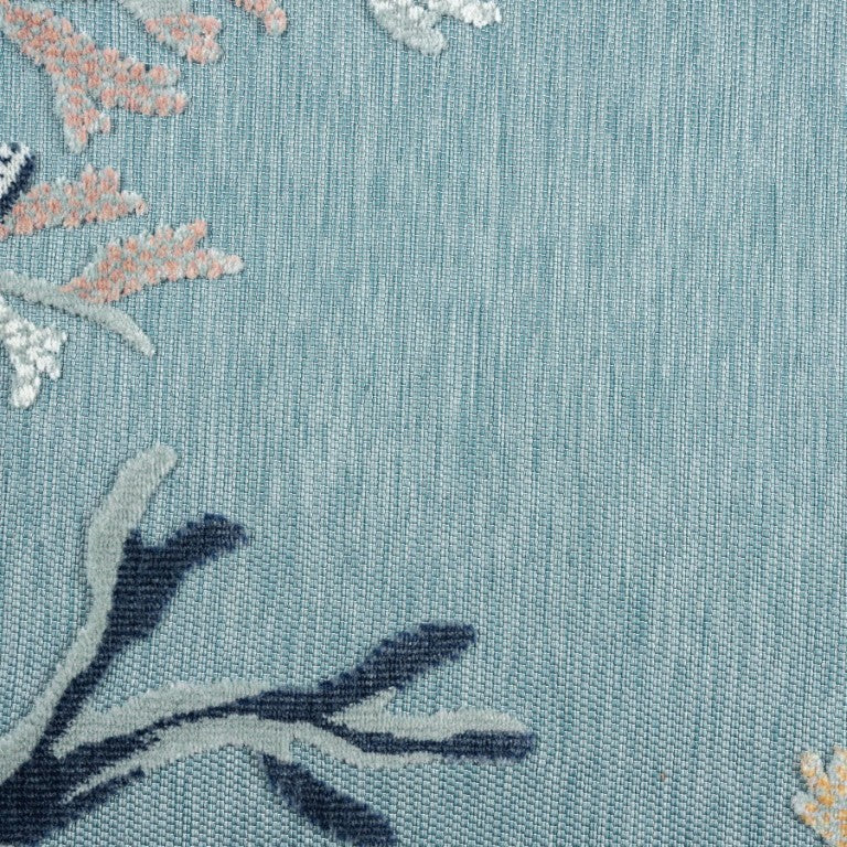 8x9 Aqua Blue Coral Polypropylene Area Rug Coastal Motif for Living Room
