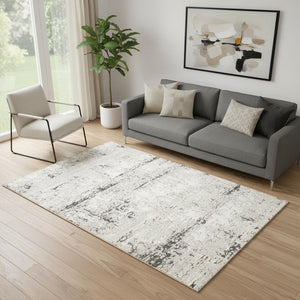 HomeRoots 9' X 12' Abstract Gray and Slate Gray Distressed Area Rug - Modern, Durable, Stain-Resistant Design 712786
