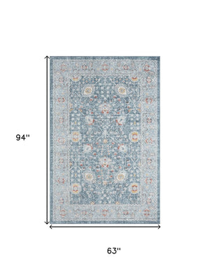 HomeRoots 7' Blue and Sky Blue Floral Distressed Area Rug – Vintage-Inspired, Durable, Soft & Stain-Resistant! 712789