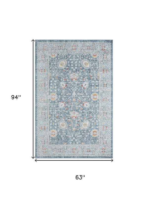 HomeRoots 7' Blue and Sky Blue Floral Distressed Area Rug – Vintage-Inspired, Durable, Soft & Stain-Resistant! 712789