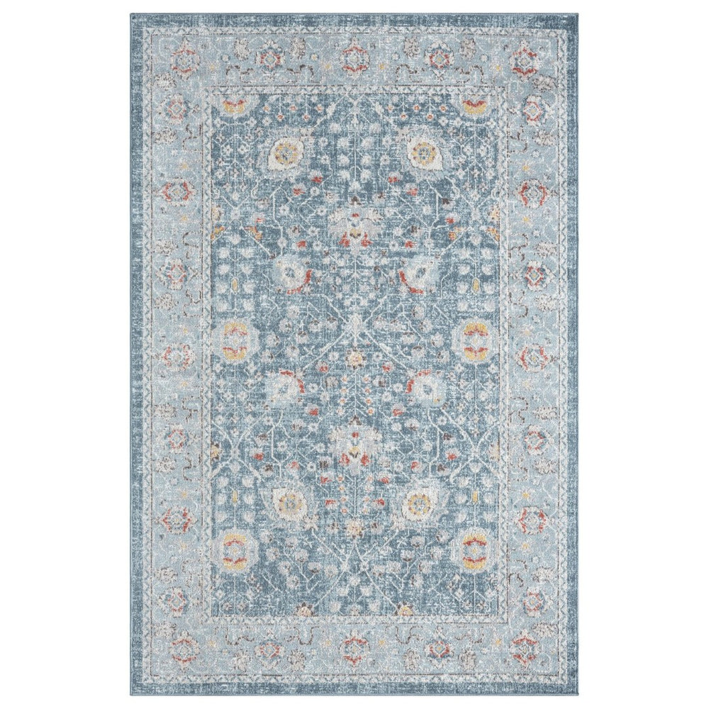 HomeRoots 7' Blue and Sky Blue Floral Distressed Area Rug – Vintage-Inspired, Durable, Soft & Stain-Resistant! 712789