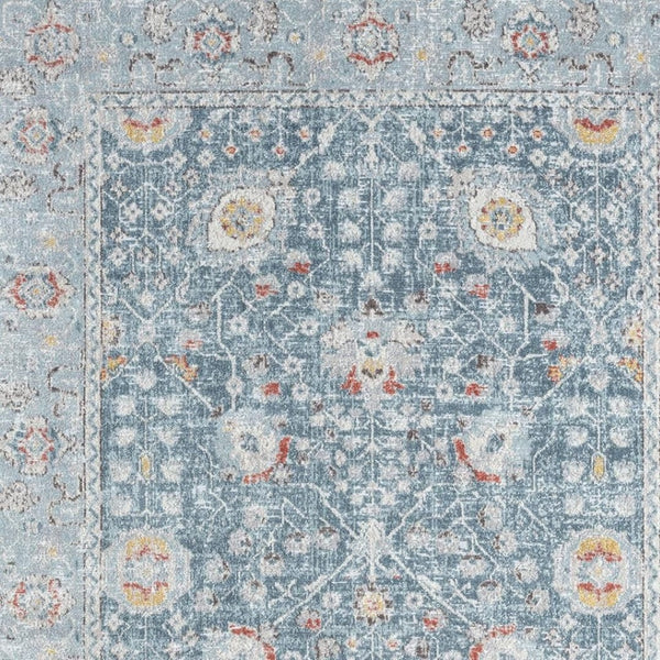 HomeRoots 7' Blue and Sky Blue Floral Distressed Area Rug – Vintage-Inspired, Durable, Soft & Stain-Resistant! 712789