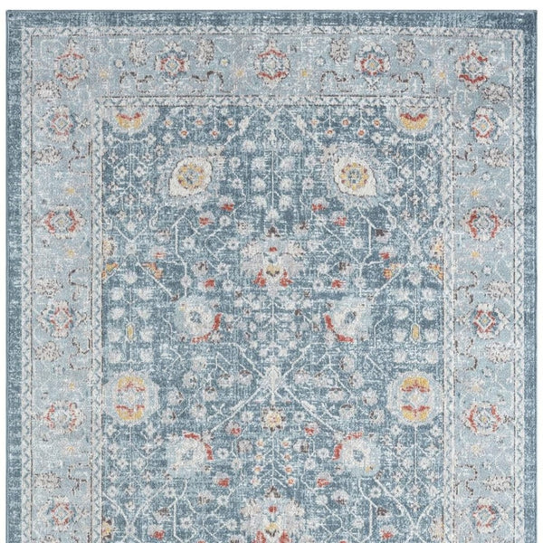 HomeRoots 9' X 12' Blue Floral Distressed Area Rug - Durable, Soft, Stain-Resistant, Bohemian Charm for Homes 712790
