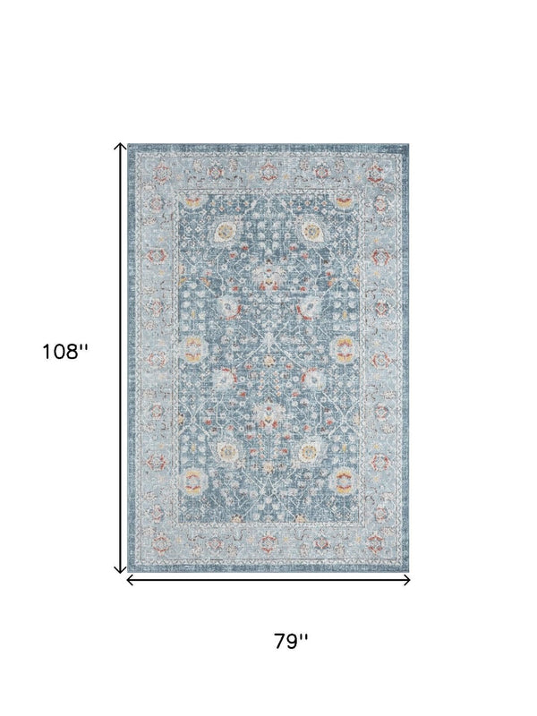 HomeRoots 9' X 12' Blue Floral Distressed Area Rug - Durable, Soft, Stain-Resistant, Bohemian Charm for Homes 712790