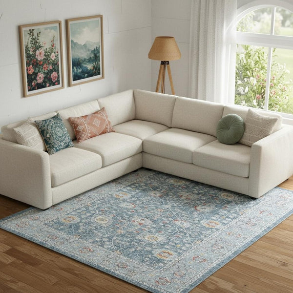 HomeRoots 9' X 12' Blue Floral Distressed Area Rug - Durable, Soft, Stain-Resistant, Bohemian Charm for Homes 712790