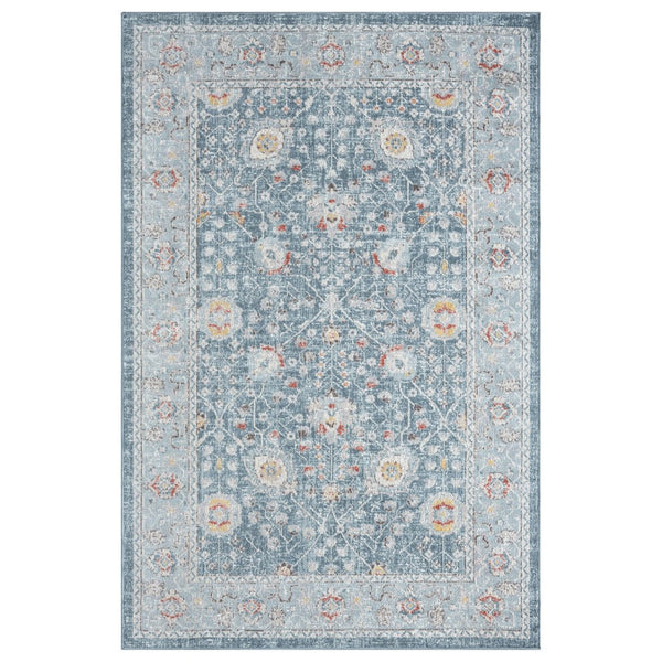 HomeRoots 9' X 12' Blue Floral Distressed Area Rug - Durable, Soft, Stain-Resistant, Bohemian Charm for Homes 712790