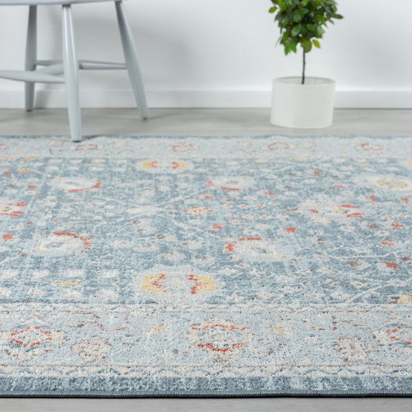 HomeRoots 9' X 12' Blue Floral Distressed Area Rug - Durable, Soft, Stain-Resistant, Bohemian Charm for Homes 712790