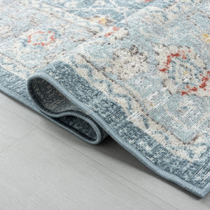 HomeRoots 9' X 12' Blue Floral Distressed Area Rug - Durable, Soft, Stain-Resistant, Bohemian Charm for Homes 712790