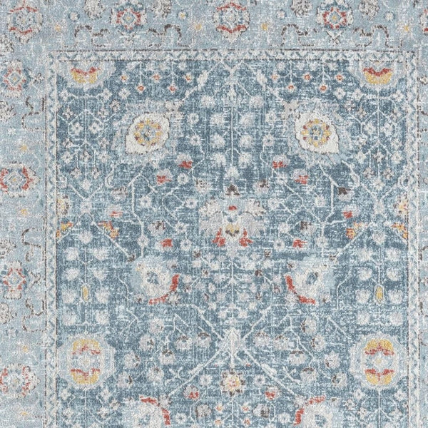 HomeRoots 9' X 12' Blue Floral Distressed Area Rug - Durable, Soft, Stain-Resistant, Bohemian Charm for Homes 712790