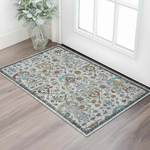 HomeRoots 4' Blue & Sky Blue Floral Area Rug - Durable, Soft, Stain-Resistant Design for Living Rooms & More 712792