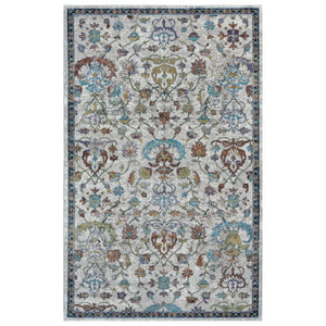 HomeRoots 4' Blue & Sky Blue Floral Area Rug - Durable, Soft, Stain-Resistant Design for Living Rooms & More 712792