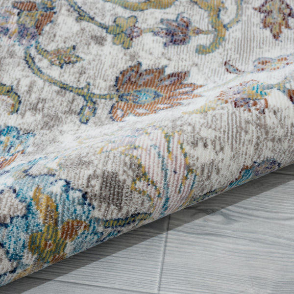 HomeRoots 4' Blue & Sky Blue Floral Area Rug - Durable, Soft, Stain-Resistant Design for Living Rooms & More 712792