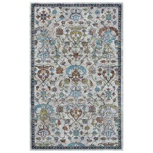 HomeRoots 4' Blue & Sky Blue Floral Area Rug - Durable, Soft, Stain-Resistant Design for Living Rooms & More 712792