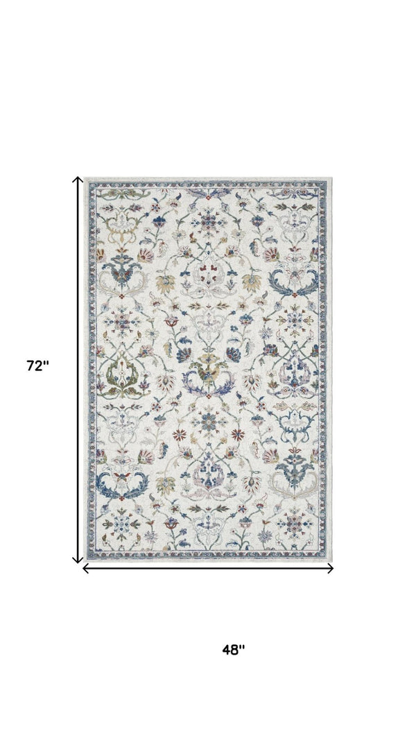 HomeRoots 5' X 8' Blue & Sky Blue Floral Area Rug - Timeless Design for Classic, Rustic & Contemporary Spaces 712793
