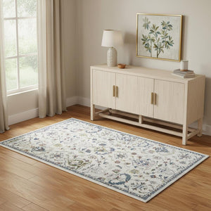 HomeRoots 5' X 8' Blue & Sky Blue Floral Area Rug - Timeless Design for Classic, Rustic & Contemporary Spaces 712793