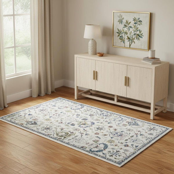 HomeRoots 5' X 8' Blue & Sky Blue Floral Area Rug - Timeless Design for Classic, Rustic & Contemporary Spaces 712793