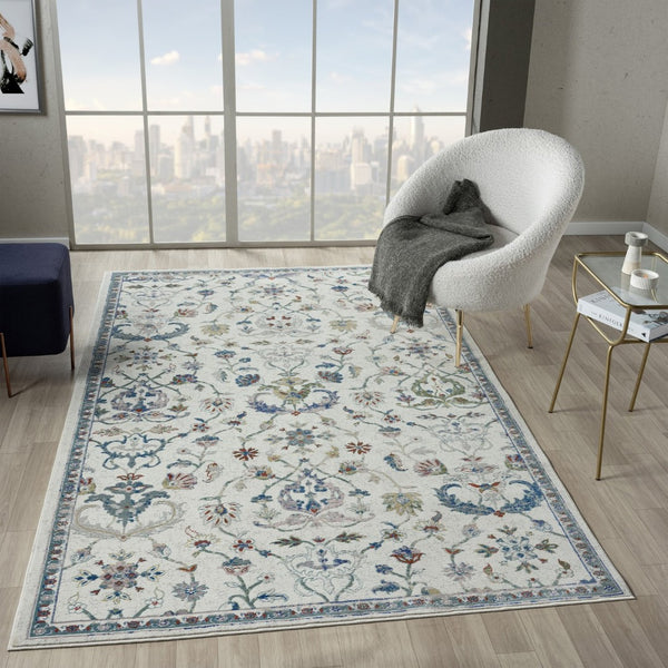 HomeRoots 5' X 8' Blue & Sky Blue Floral Area Rug - Timeless Design for Classic, Rustic & Contemporary Spaces 712793