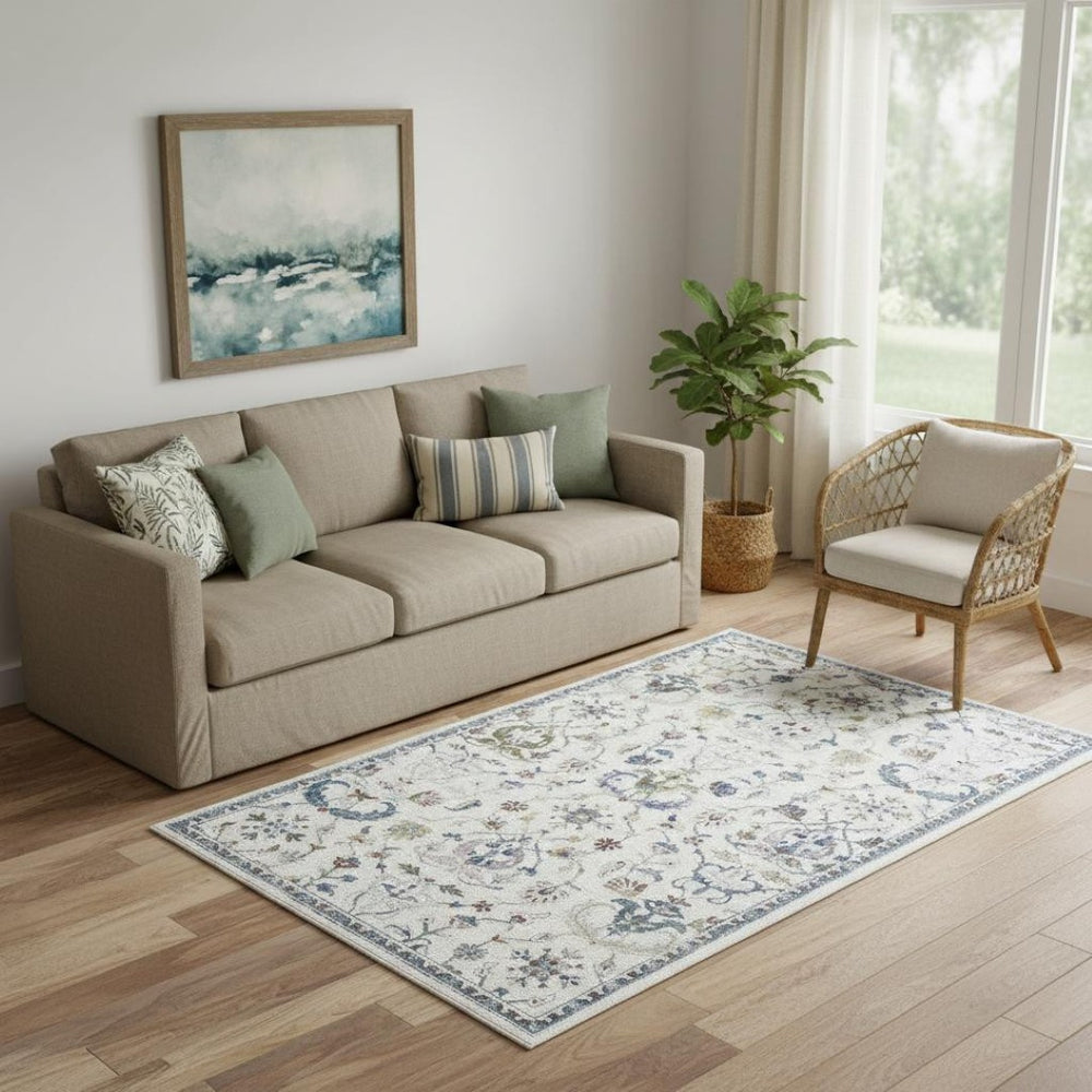 HomeRoots 9' Beige and White Hand-Tufted Wool Floral Area Rug - Timeless Style for Living Rooms & Bedrooms 712794