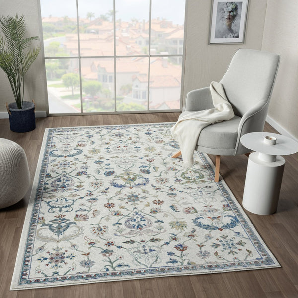 HomeRoots 9' Beige and White Hand-Tufted Wool Floral Area Rug - Timeless Style for Living Rooms & Bedrooms 712794