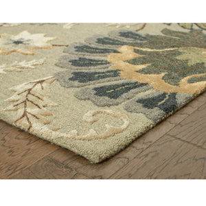 HomeRoots 9' X 12' Hand-Tufted Wool Area Rug in Gray & Slate Gray with Elegant Floral Design for Comfort 712795