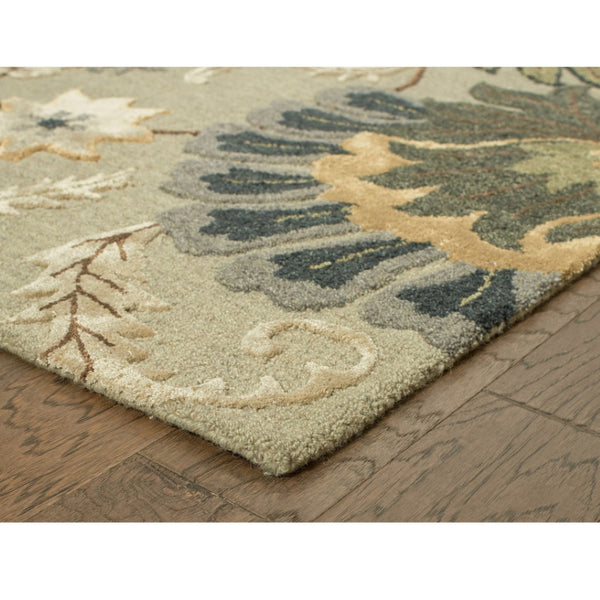 HomeRoots 9' X 12' Hand-Tufted Wool Area Rug in Gray & Slate Gray with Elegant Floral Design for Comfort 712795