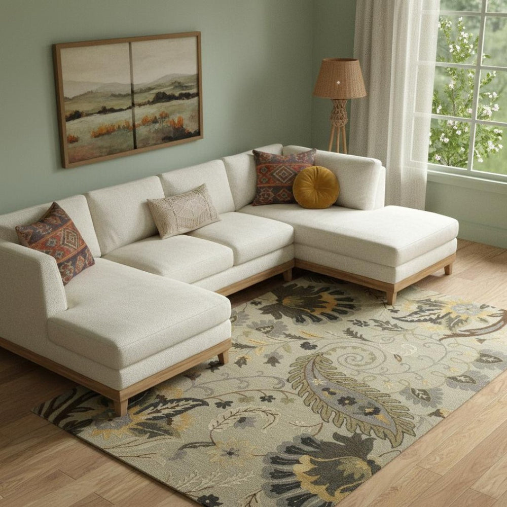 HomeRoots 9' X 12' Hand-Tufted Wool Area Rug in Gray & Slate Gray with Elegant Floral Design for Comfort 712795